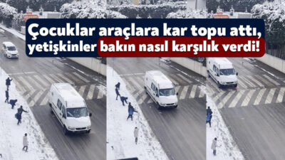Kocaeli'de bir grup çocuk, seyir halindeki araçlara kar topu attı.