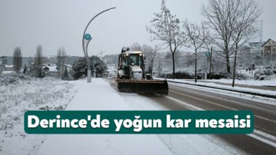 Kent genelinde yoğunluğunu arttıran kar yağışı Derince’nin üst kesimlerinde etkili