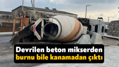 Kocaeli'nin Gebze ilçesinde kontrolden çıkarak devrilen beton mikserin sürücüsü kazayı