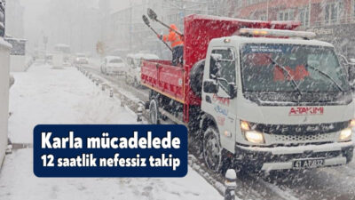 Kocaeli'de kar yağışı sebebiyle ekipler, 12 saat boyunca direksiyon başında