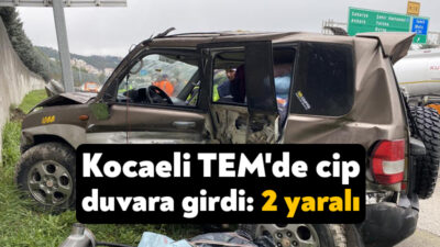 Kocaeli TEM Otoyolu'nda sürücüsünün direksiyon hakimiyetini kaybettiği cip, bariyere