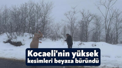 Kocaeli'de etkili olan kar yağışının ardından aileleriyle birlikte yüksek kesimlere