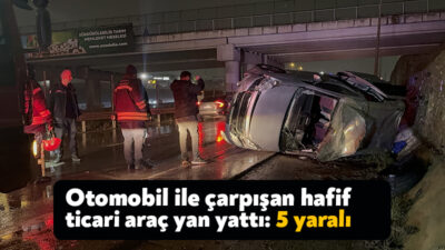 Kocaeli'de otomobil ile çarpışan hafif ticari araç yan yattı. Kazada