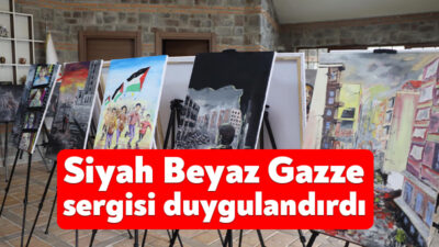 Ressam Yücel Feyat’ın Gazze’deki dramı tuvale yansıttığı ‘Siyah Beyaz Gazze’