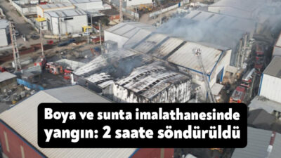 Kocaeli'nin Gebze ilçesinde boya imalathanesinde başlayan yangın, sunta imalathanesine sıçradı,