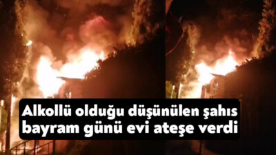 Kocaeli’nin İzmit ilçesinde alkollü olduğu iddia edilen şahıs, evini ateşe