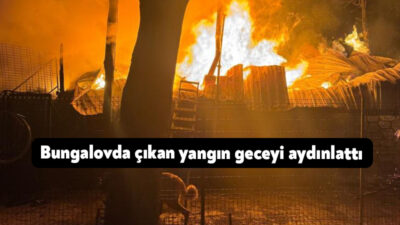Kocaeli'nin Gebze ilçesinde alev alev yanan bungalov, itfaiye ekipleri tarafından