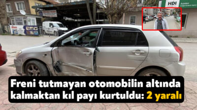 Kocaeli'nin İzmit ilçesinde rampadan inen otomobil, freni tutmaması sebebiyle duramayarak