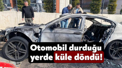 Kocaeli'nin Körfez ilçesinde park halindeki otomobil alevlere teslim oldu.