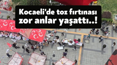 Kocaeli'de kuvvetli rüzgar ve toz fırtınası, çöp konteynerlerini devirdi, kent