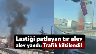 EM Otoyolu'nun Kocaeli geçişinde lastiği patlayan kağıt rulo yüklü tırda
