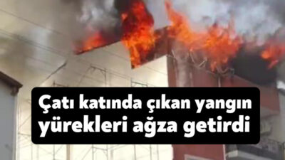 Kocaeli'nin Körfez ilçesinde 5 katlı binanın çatı katında çıkan yangın