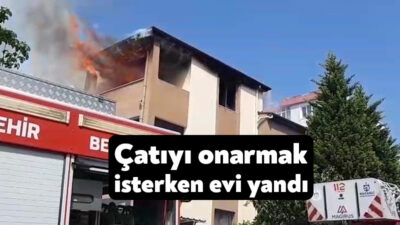 Kocaeli'nin Körfez ilçesinde bir vatandaş, kendi imkanlarıyla evinin çatısını onardığı