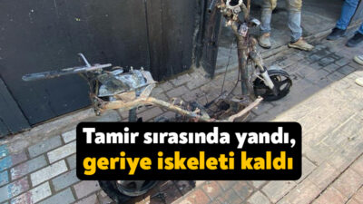 Kocaeli'nin Derince ilçesinde kaynak işlemi sırasında alev alan motosikletten geriye