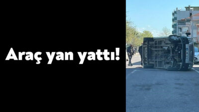 Kocaeli'nin Gölcük ilçesinde başka bir otomobile çarpan araç yan yattı.
