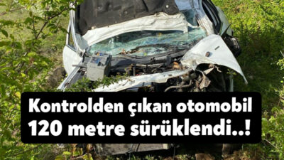Kocaeli'nin İzmit ilçesinde kontrolden çıkan otomobil, yaklaşık 120 metre sürüklendikten