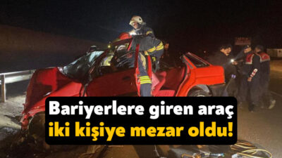 Kocaeli-Kandıra Yolu'nda meydana gelen trafik kazasında bariyerlere giren otomobildeki iki