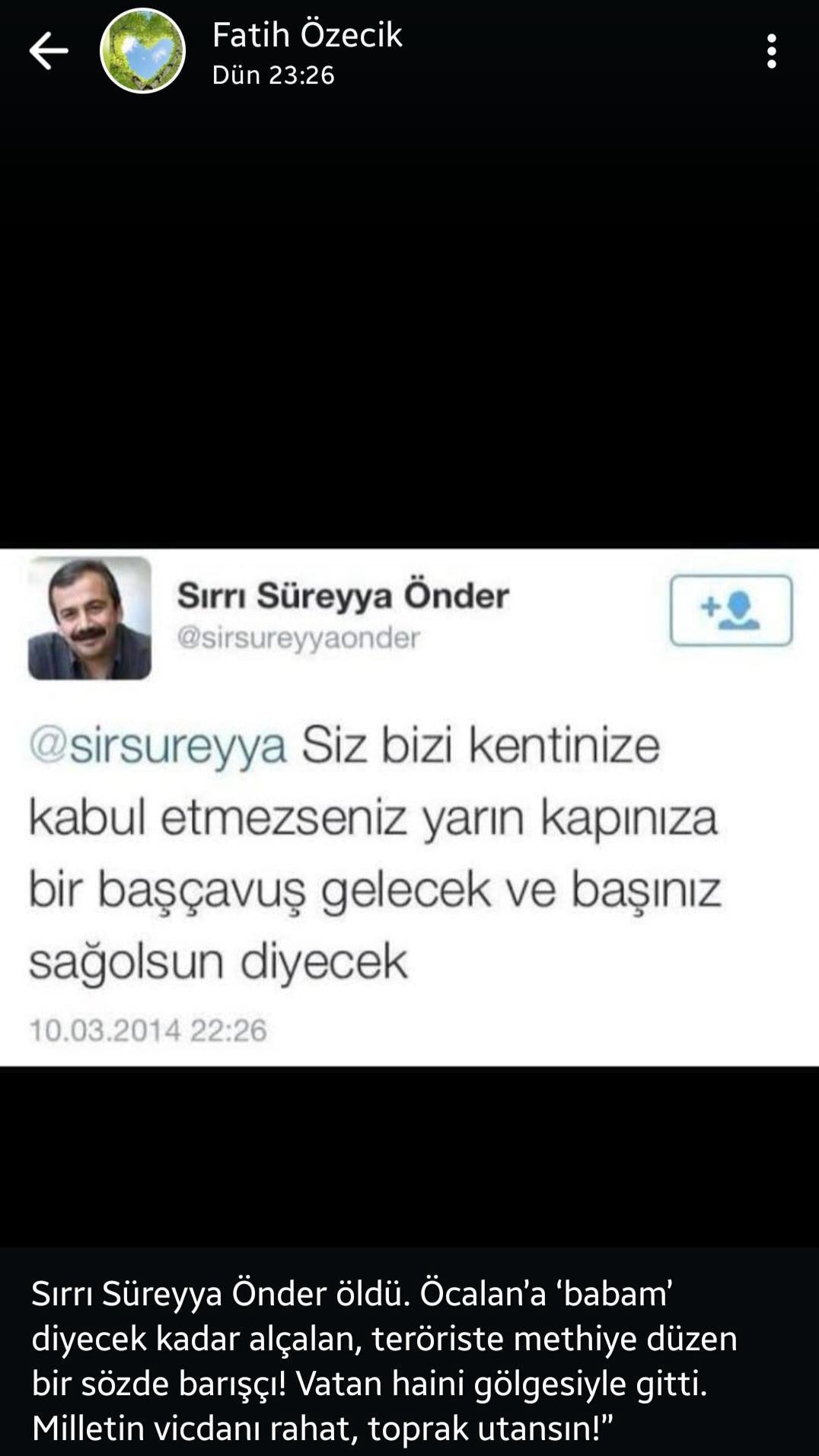Derince Belediyesindeki Fatih Ozecikten vefat eden Sirri Sureyya Ondere cirkin paylasim