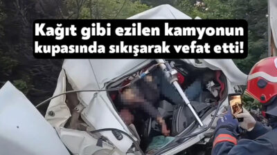 Anadolu Otoyolu Kocaeli geçişinde tıra arkadan çarpan kamyonun kağıt gibi