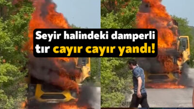 Kocaeli’nin İzmit ilçesinde seyir halindeyken motor kısmından alev alan damperli