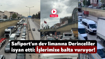 Kocaeli'nin Derince ilçesinde Safiport Limanı'na giriş yapan tırların oluşturduğu trafik