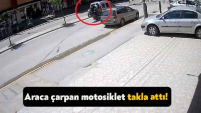 Kocaeli'de hafif ticari araca çarpan motosiklet takla attı