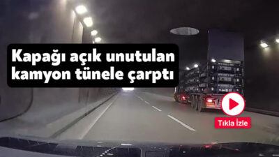 Kocaeli'de kamyonun açık unutulan kapağı seyir halindeyken tünele çarptı. Meydana