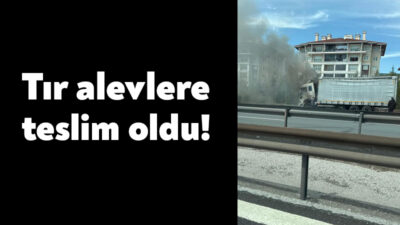 Anadolu Otoyolu Kocaeli geçişinde alevlere teslim olan tır itfaiye ekiplerince