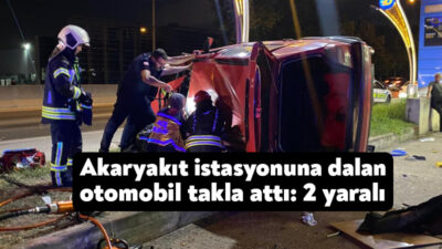 Kocaeli'nin Başiskele ilçesinde sürücüsünün direksiyon hakimiyetini kaybettiği otomobil akaryakıt istasyonunun
