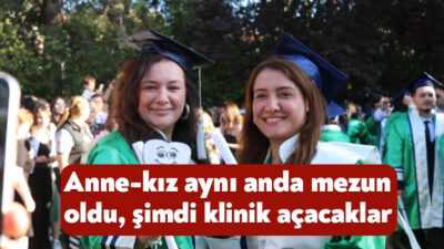 Kocaeli Sağlık ve Teknoloji Üniversitesi'nin mezuniyet törenine anne-kız damga vurdu.