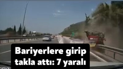 Kocaeli'nin Körfez ilçesinde cipin bariyerlere girip takla attığı anlar, araç