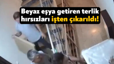 Kocaeli'de beyaz eşya teslim ettikleri binadan "Hoşuma gitti" diyerek terlik