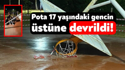 Kocaeli'nin İzmit ilçesinde yerinden sökülen basketbol potası devrildi. Bu sırada