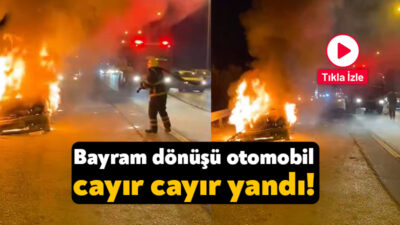 TEM otoyolu Körfez geçişinde bir otomobil alev alev yandı.