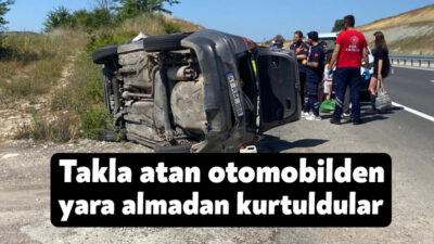 Kocaeli'nin Kandıra ilçesinde kontrolden çıkıp takla atan otomobildeki 5 kişi
