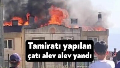 Kocaeli'nin Körfez ilçesinde tamiratı yapılan çatı, alev alev yandı.