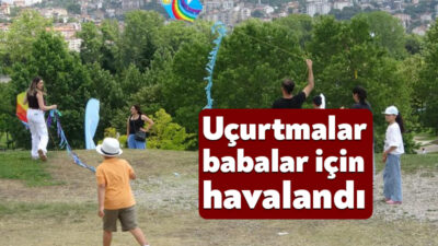 Kocaeli'de Babalar Günü etkinliğinde çocuklar, uçurtmalarla gökyüzünü renklendirip babalarına kendi