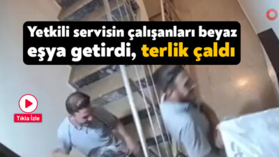 Kocaeli'deki bir beyaz eşya servisinin çalışanları beyaz eşya getirdikleri binadan