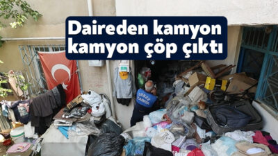 Kocaeli Gebze ilçesinde dubleks daireden ekipler kamyonlarca çöp temizledi.