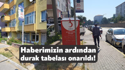 Gölcük’ün Yüzbaşılar Mahallesi’nde uzun bir süre önce durak tabelası devrilmişti.