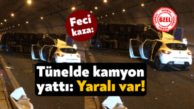 Kuzey Marmara Otoyolu’nda trafik kazası meydana geldi. Kamyonun yan yattığı