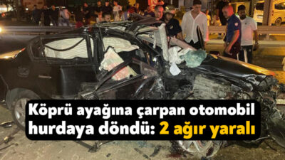 Kocaeli'nin İzmit ilçesinde sürücüsünün kontrolünden çıkan otomobil yol kenarındaki köprü