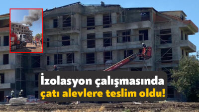 Kocaeli'nin Başiskele ilçesinde 5 katlı binanın çatısında izolasyon çalışması sırasında