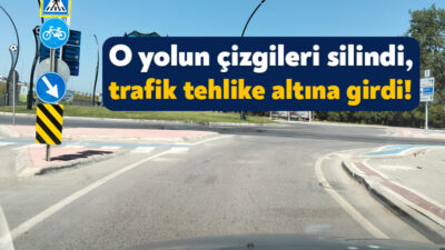 Yeni stadyum yolu üzerinde yer alan yaya geçidi çizgileri ve