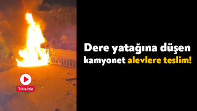 Kocaeli'nin Körfez ilçesinde park halindeyken freni boşalan kamyonet, dere yatağına