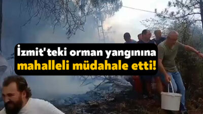 Kocaeli'nin İzmit ilçesinde ormanlık alanda çıkan yangına mahalleli kovalarla müdahale