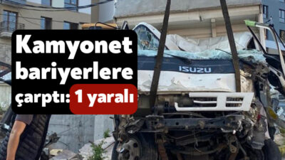 Kocaeli'nin İzmit ilçesinde rampadan inen kamyonet, kontrolden çıkarak beton bariyerlere