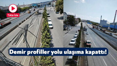 D-100 kara yolunun Kocaeli geçişinde tırdan yola dökülen demir profiller