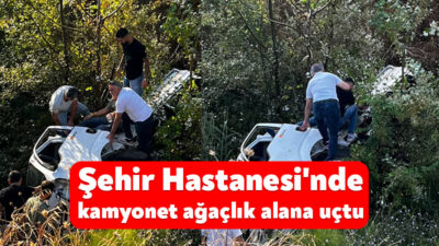 Kocaeli'nin İzmit ilçesinde kontrolden çıkan kamyonet, yol kenarındaki ağaçlık alana