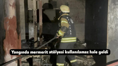 Kocaeli'nin Dilovası ilçesinde bir mermerit atölyesinde çıkan yangın hasara yol